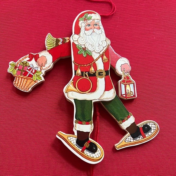 Kurt Adler Ornament Santa Claus snowshoe pull string kinetic wood 80s vintage - Picture 3 of 6